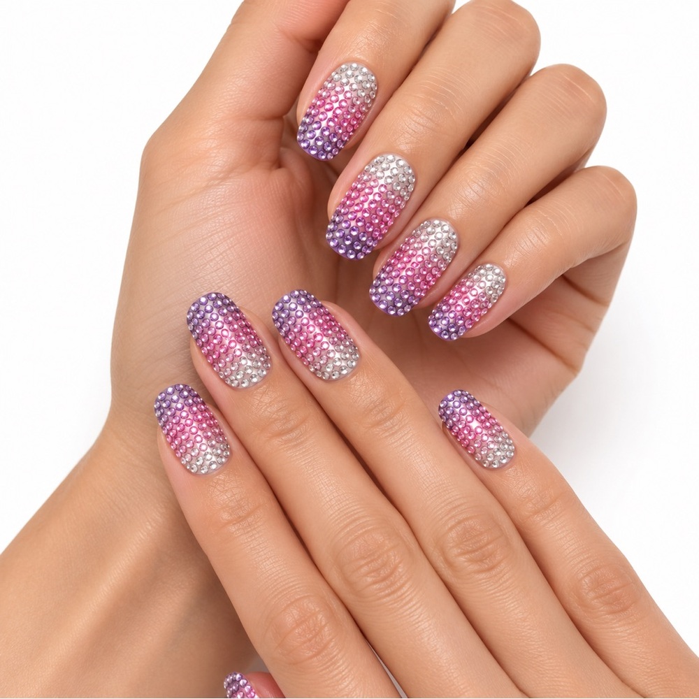 NWT Fing’rs Flirt Nail Bling Raised 3D Rhinestone Nail Stickers Pink Purple